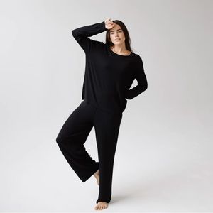COZY EARTH Rib-Knit Bamboo Lounge Pants in Black